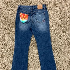 Amethyst Hand Painted and Embroidered Jeans Size 7/8
